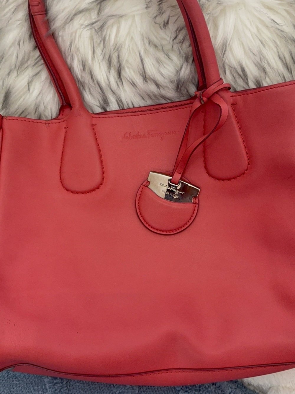 Salvatore Ferragamo Red Leather Tote with Gold Hardware Charm